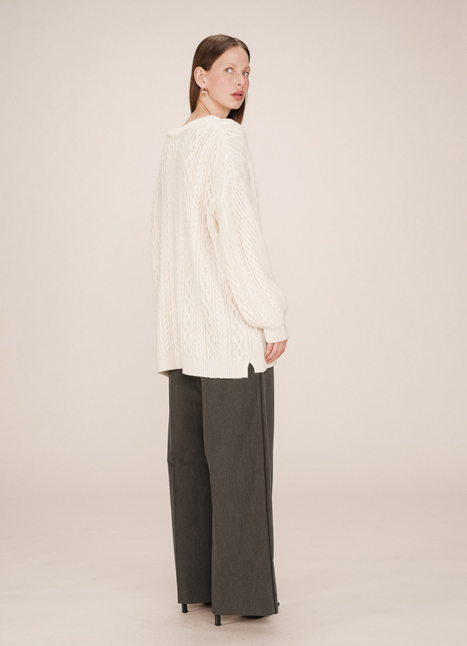 Grace & Mila Saverio Kabelstrick Strick Tunika Pullover in Creme Grace & Mila Saverio Kabelstrick Strick Tunika Pullover in Creme