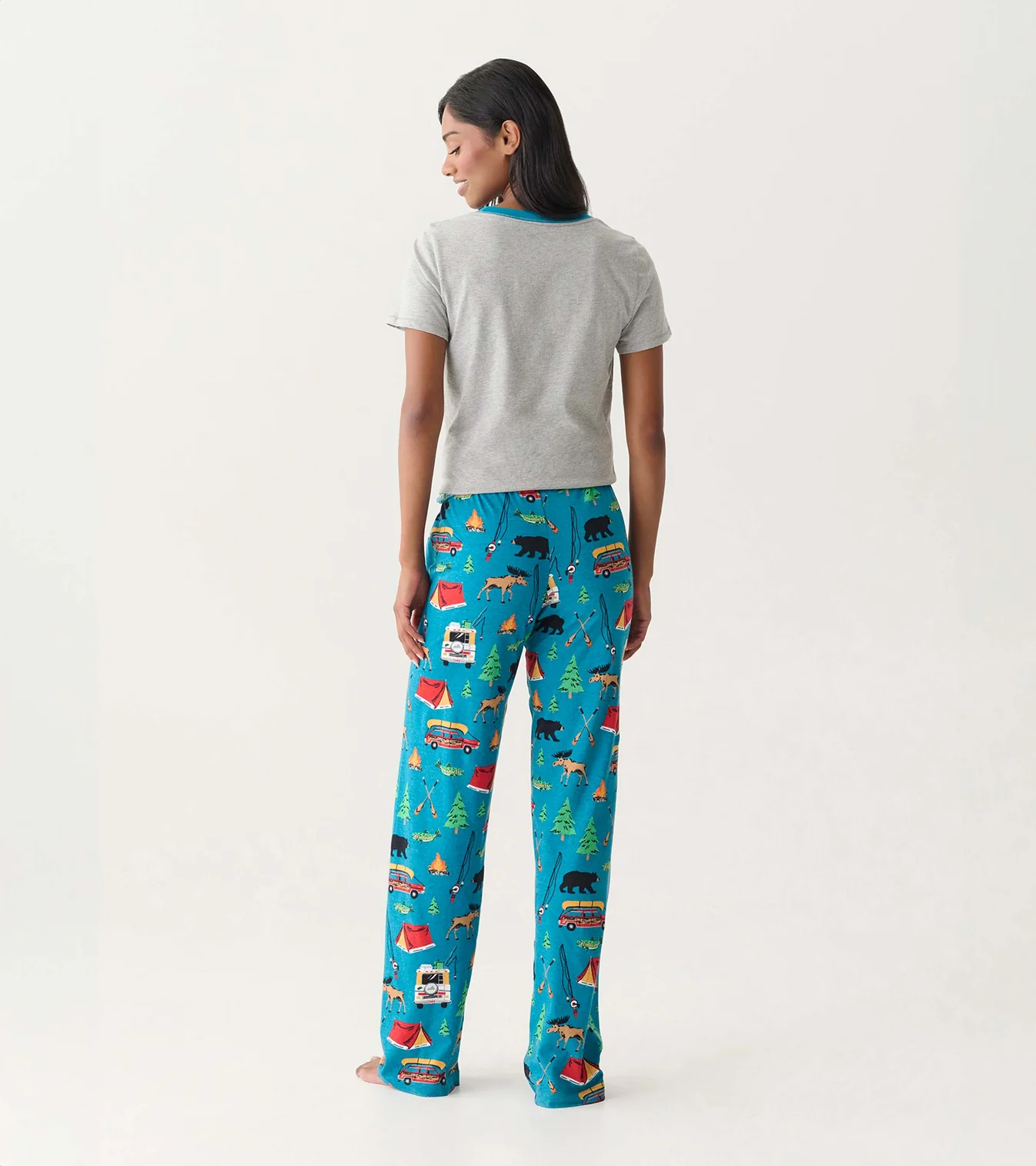 Little Blue House Lange Pyjama Hose in Blau - Retro Camping mit Bären Little Blue House Lange Pyjama Hose in Blau - Retro Camping mit Bären