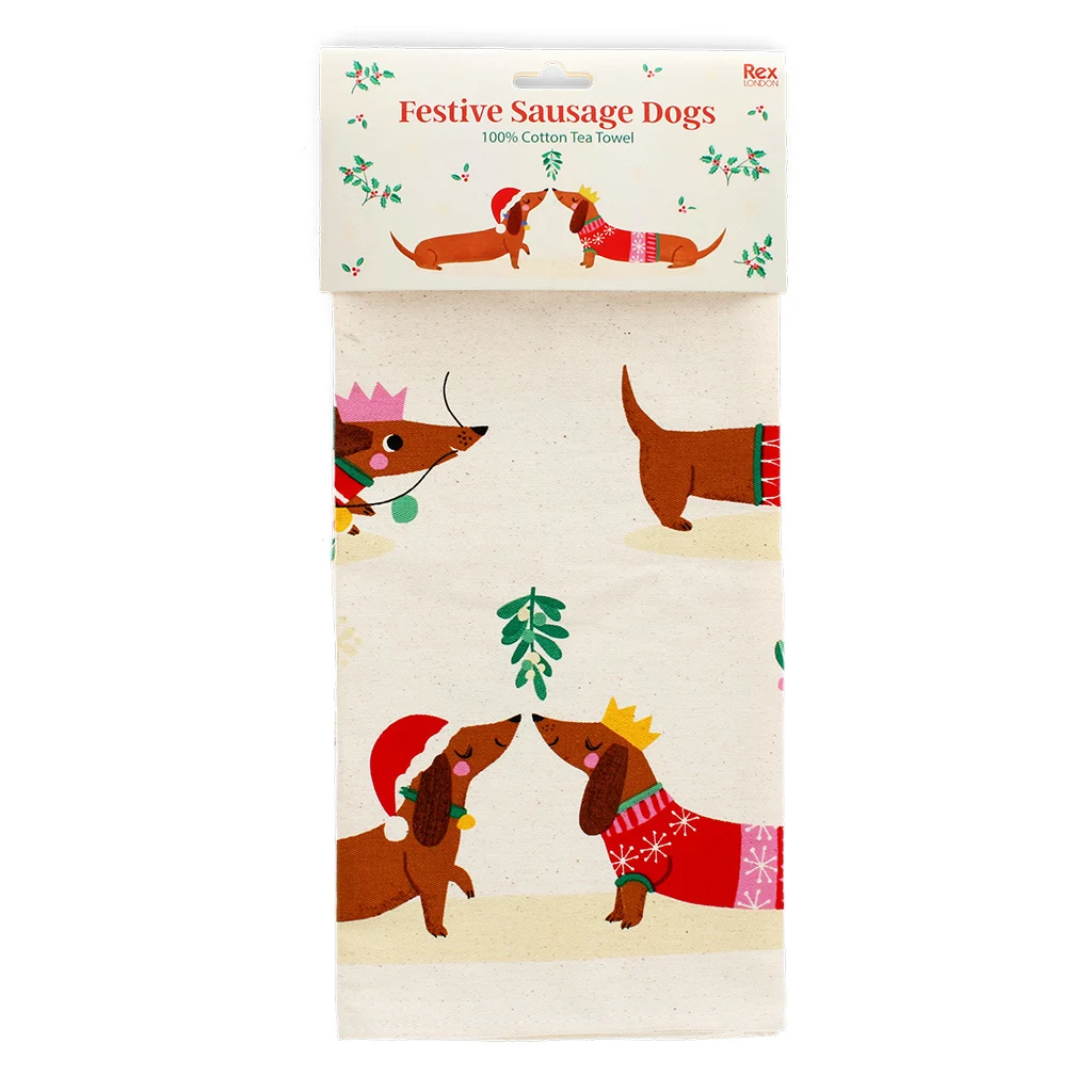 Rex London Geschirrtuch Festive Sausage Dogs - Weihnachtliche Dackel