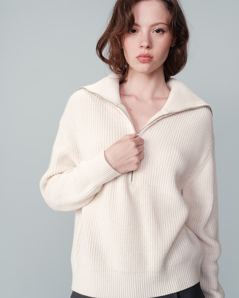 Grace & Mila NAIKI Henley Pullover mit Reißverschluss in Ecru Creme - SALE