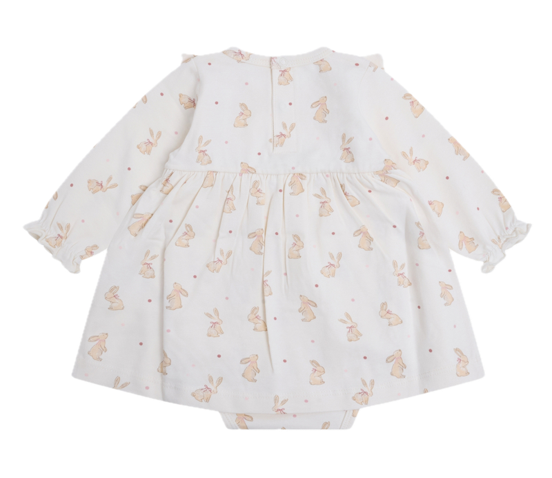 FIXONI Langarm Jersey Kleid in Pale Lilac mit integriertem Body - Hasen Allover FIXONI Langarm Jersey Kleid in Pale Lilac mit integriertem Body - Hasen Allover