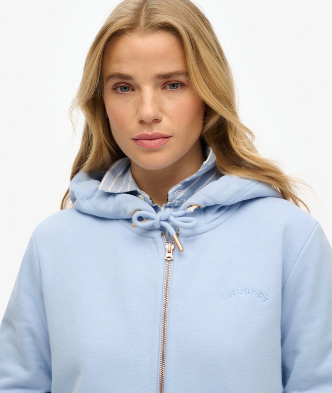 Superdry Damen Kapuzenjacke mit gesticktem Logo in Blau mit Roségold Reißverschluss