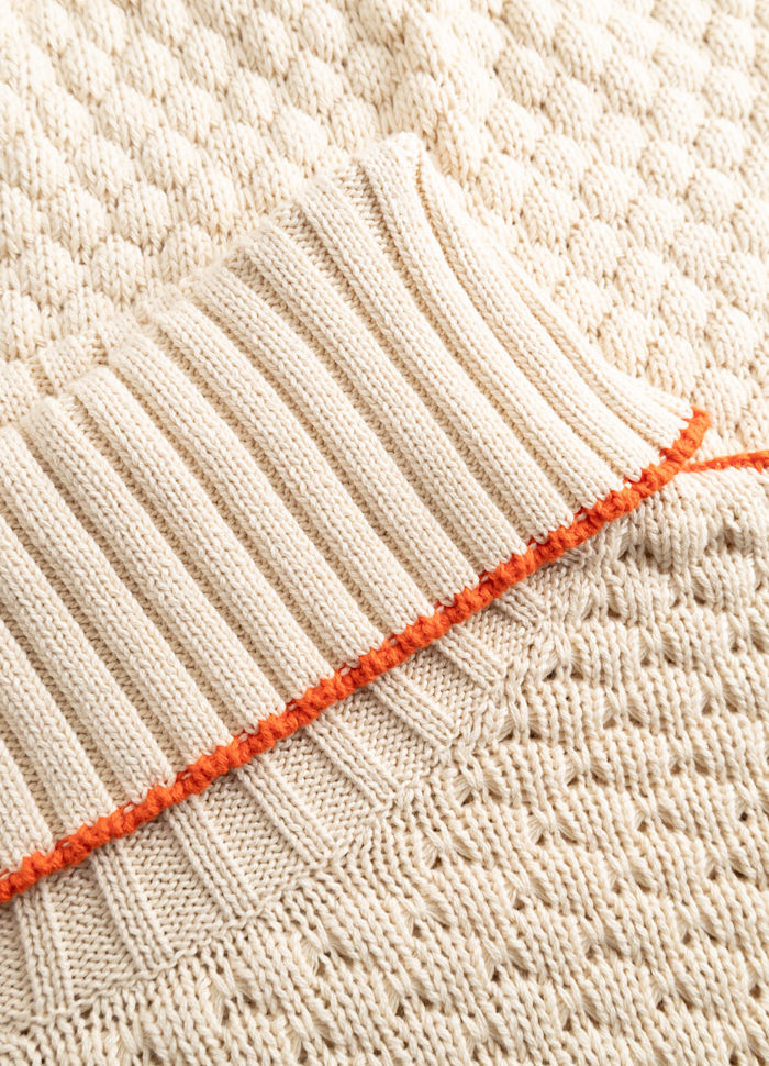 Mademoiselle YeYe Scribble Line Rolli Baumwolle Pullover mit Struktur in Creme & Orange Borte