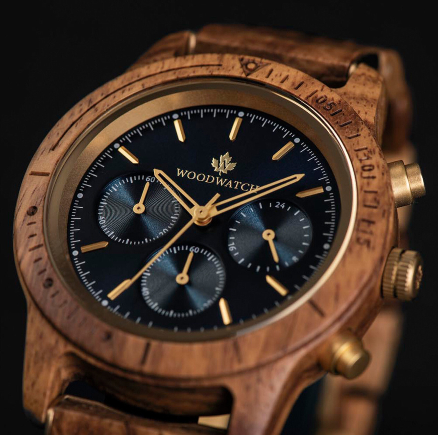WoodWatch Holzuhr - Chronus - Blue & Gold