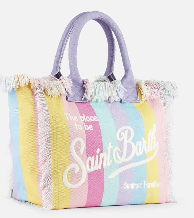 Saint Barth Colette Canvas Tasche in Small - Pastel Rainbow Stripes