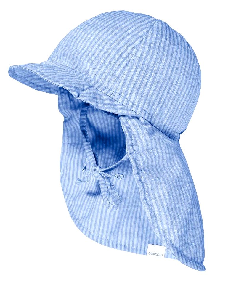 Maximo Sonnenmütze mit Schild, Nackenschutz, & Bindeband Seersucker Gestreift UV 50+
