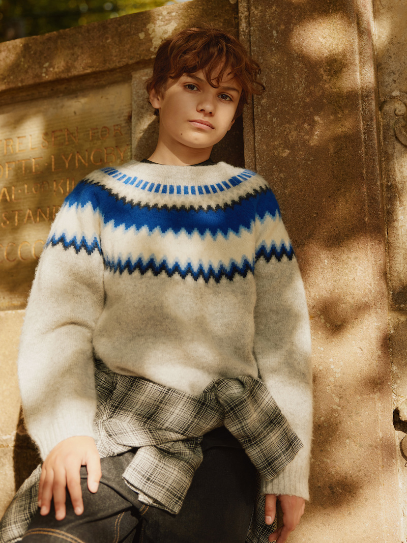 Molo Baes Norweger Wolle Pullover Strickpulli in Nordic Blues Grau & Brilliant Blau 