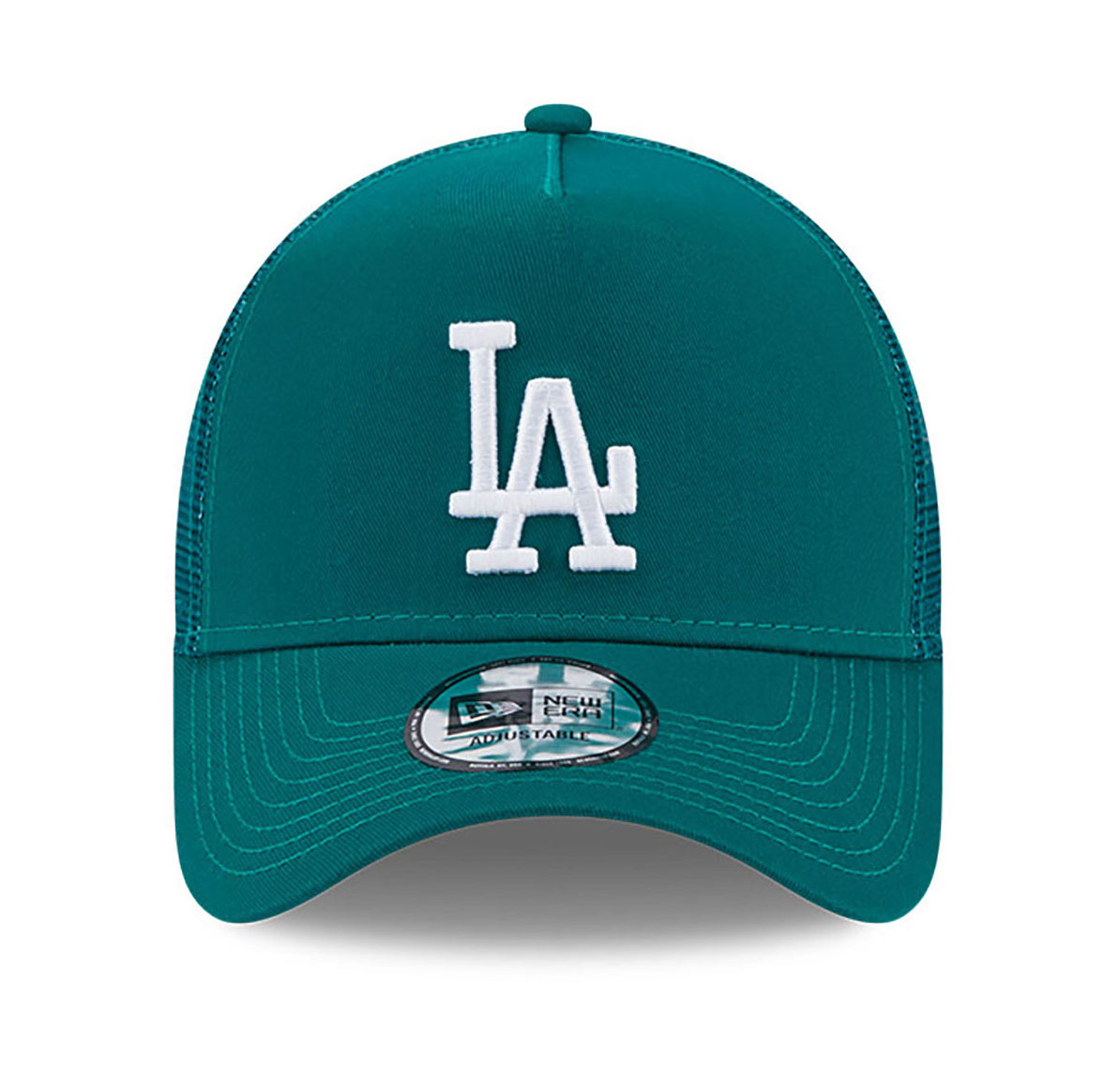 la-dodgers-league-essential-dark-green-trucker-cap-60364441-center New Era LA Dodgers League Essential Trucker Cap in Grün