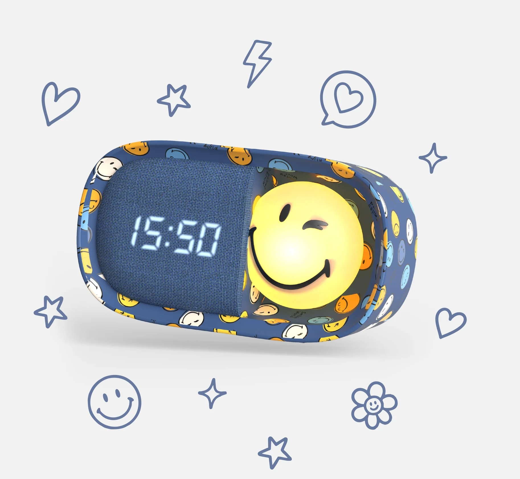 MOB Dreamy Clock Smiley World - Digitaler Wecker & Nachtlicht - Smiley Blau MOB Dreamy Clock Smiley World - Digitaler Wecker & Nachtlicht - Smiley Blau