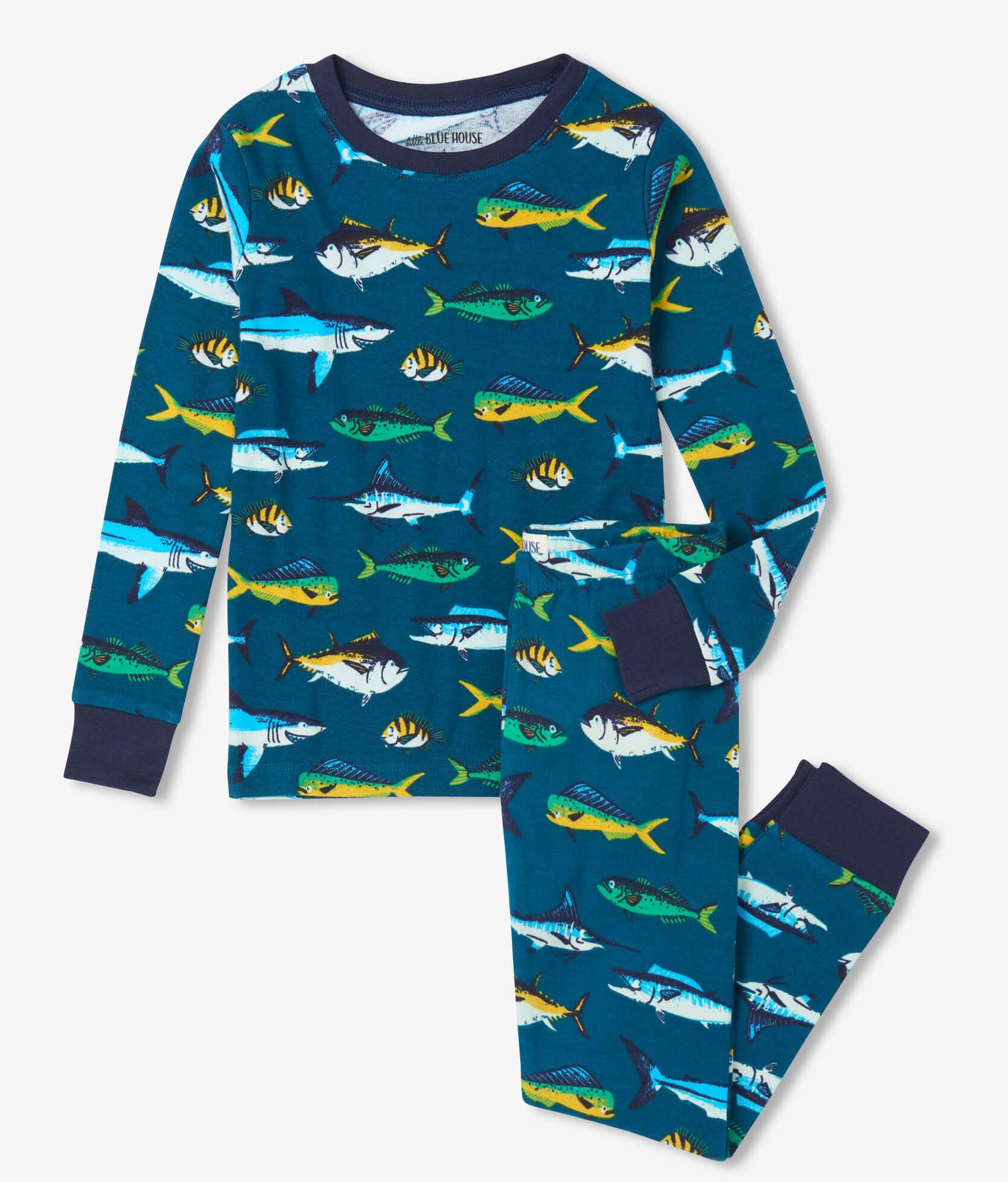 Little Blue House Langarm Pyjama in Blau - Game Fish