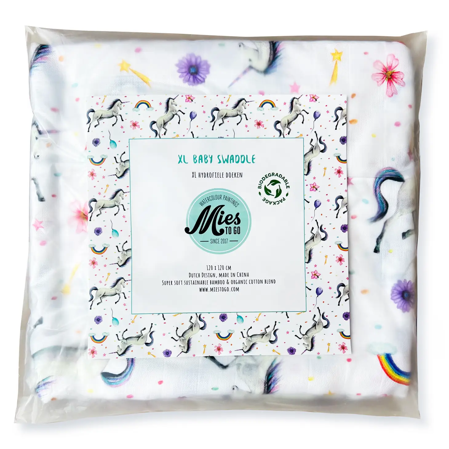Mies to go Muslin Swaddle Tuch - Einhorn 120x120