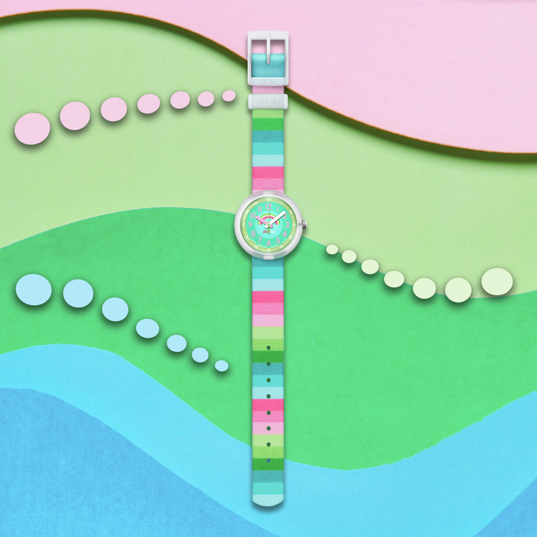 ZFPNP014_square-157975-_INT Flik Flak Uhr KINDERUHR Stripy Dreams - Regenbogen