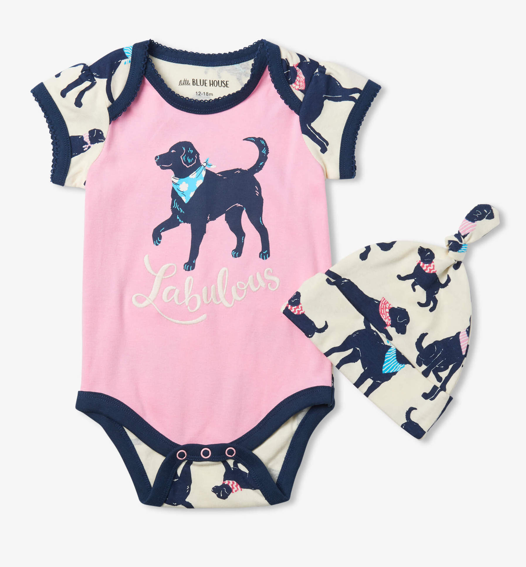 Little Blue House Baby Body & Mütze Set - Bandana Labs - Labrador Hunde