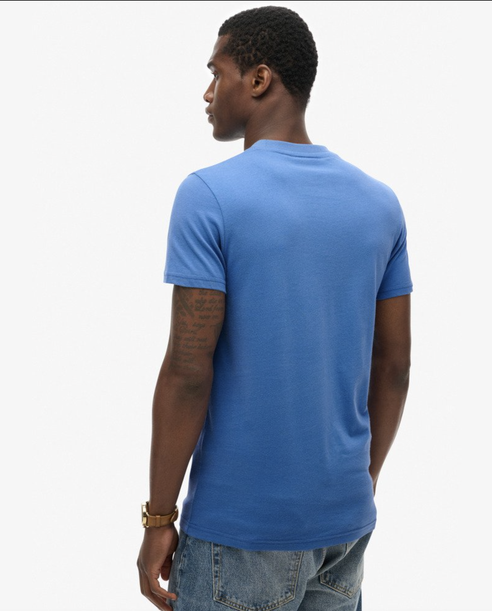 Superdry Herren Essential T-Shirt in Monaco Blue mit Logo in Orange