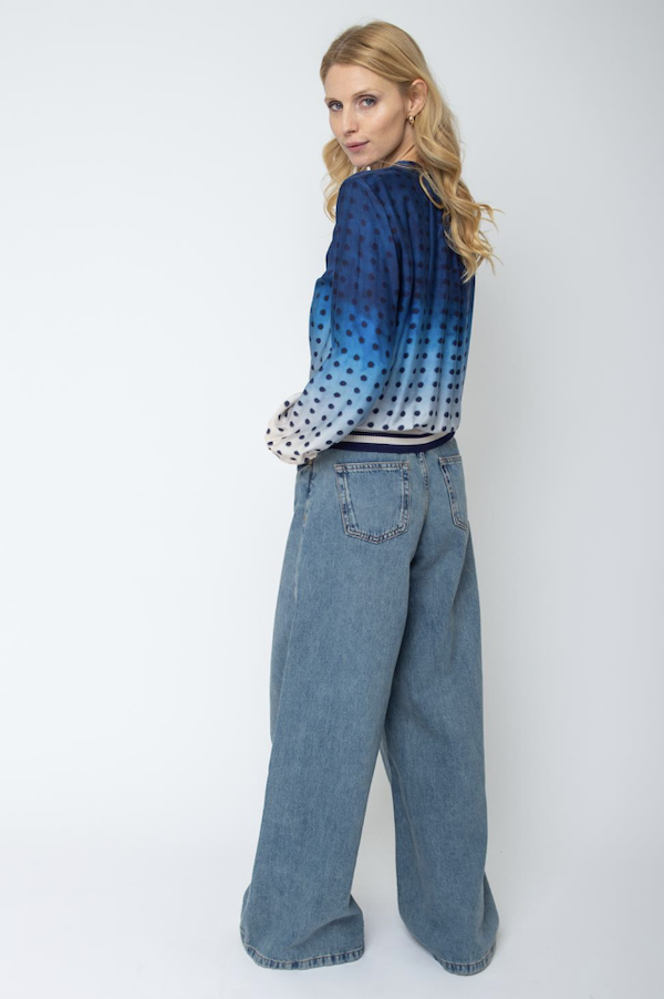 Emily van den Bergh Shirt Bluse mit Farbverlauf Blau mit Mini-Punkte Emily van den Bergh Shirt Bluse mit Farbverlauf Blau mit Mini-Punkte