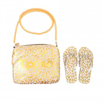 Moo' Ilo Damen Flip Flops Weiß Gold Leo mit Strasssteinen + Neoprene Clutch - SALE Moo' Ilo Damen Flip Flops Weiß Gold Leo mit Strasssteinen + Neoprene Clutch - SALE