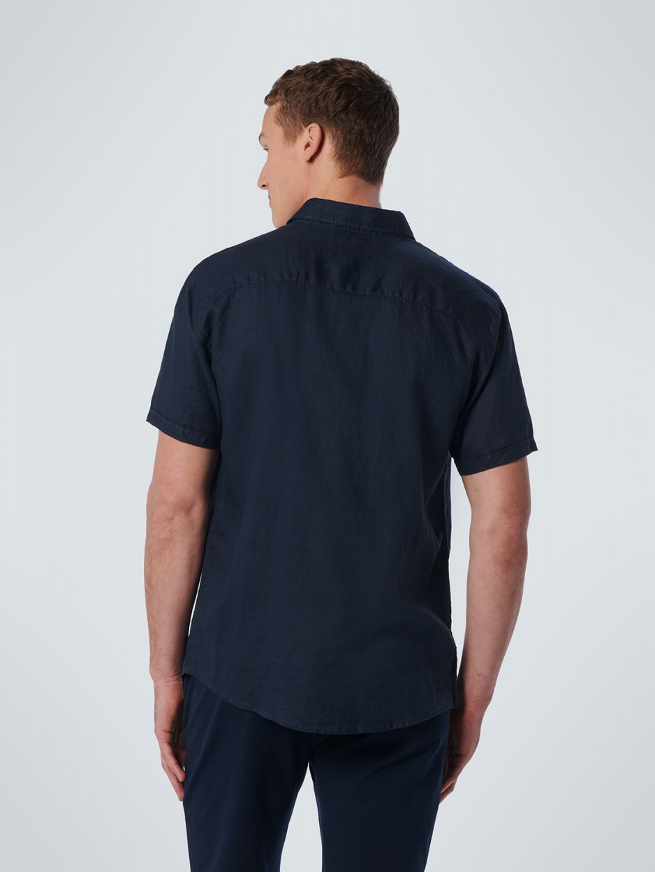 NO EXCESS Kurzarm Leinen Hemd in Marineblau