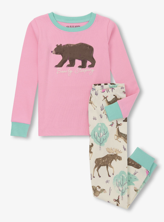 Little Blue House Pyjama Forest Creatures - Waldtiere in Rosa - Bearly Sleeping Bär