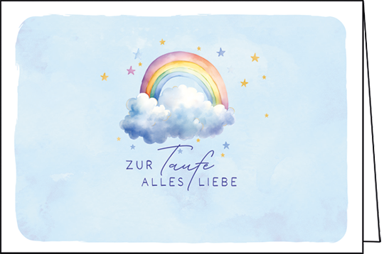 Edition Gollong Grußkarte zur Taufe in blau mit Wasserfarben Regenbogen