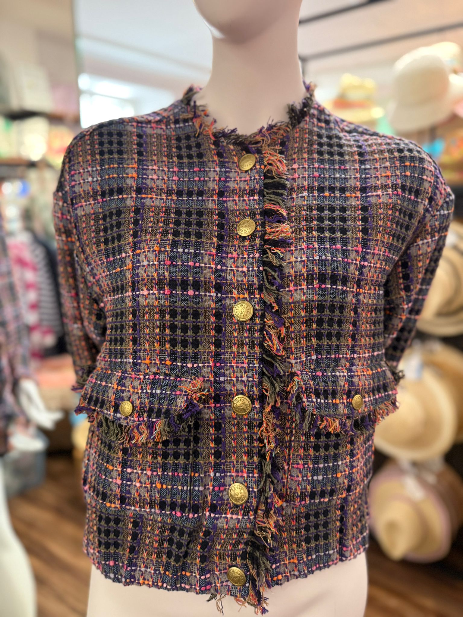 Yess Belgium Charize Blazer Tweed Boucle - Navy bunt gemustert Yess Belgium Charize Blazer Tweed Boucle - Navy bunt gemustert