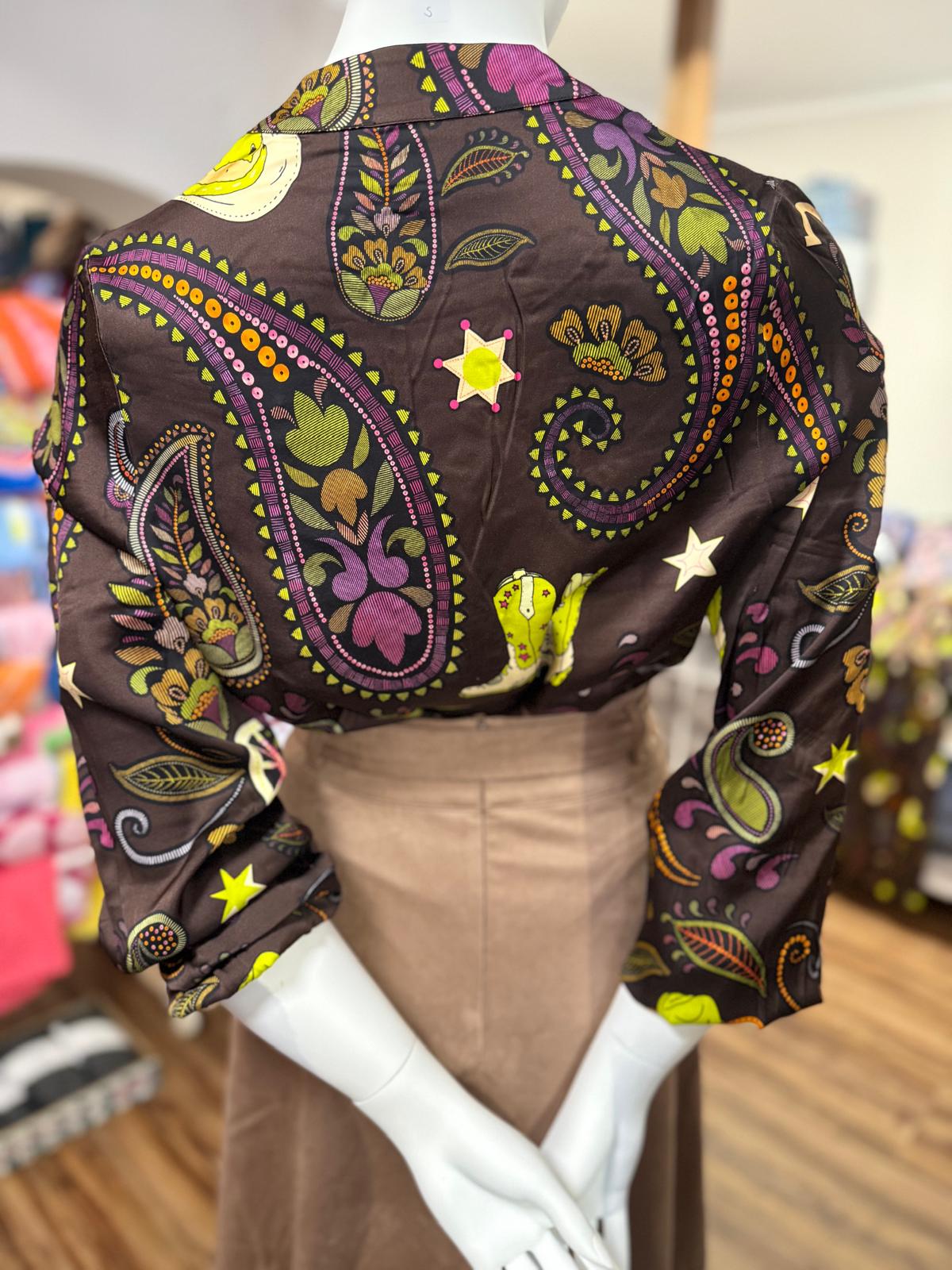 Yess Belgium Cowgirl Bluse Tea - Braun mit Paisleymuster - SALE
