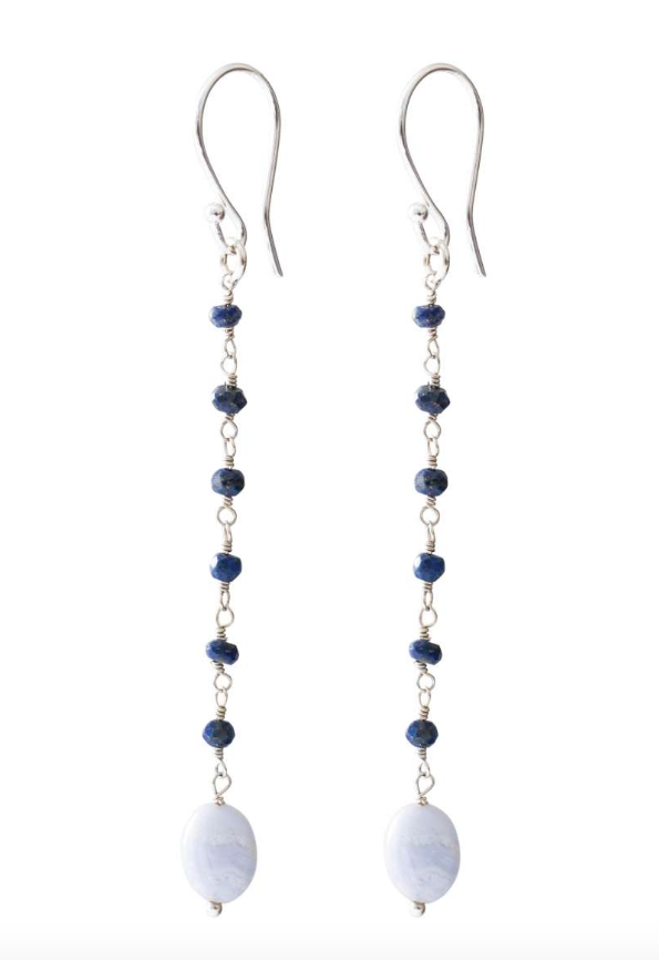 A Beautiful Story Blooming Lapislazuli Blauer Achat Silber Ohrringe