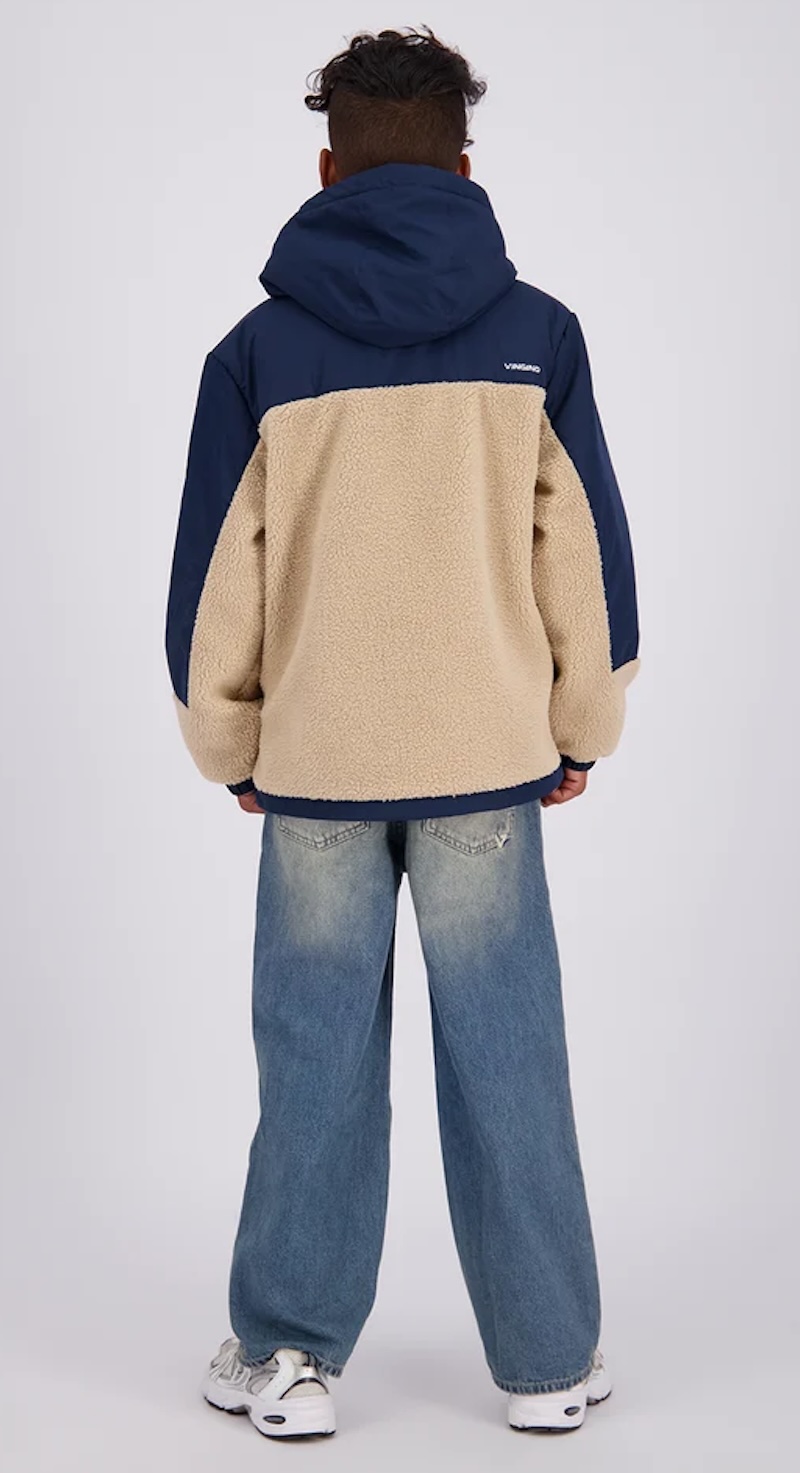 Vingino Tayaw Jungs Teddy Winterjacke Materialmix in Dunkelblau & Beige