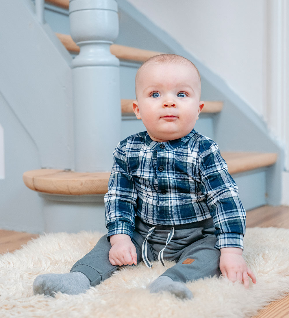 Hust & Claire Boy Hemd Body mit Stehkragen Blau/Grün kariert - SALE