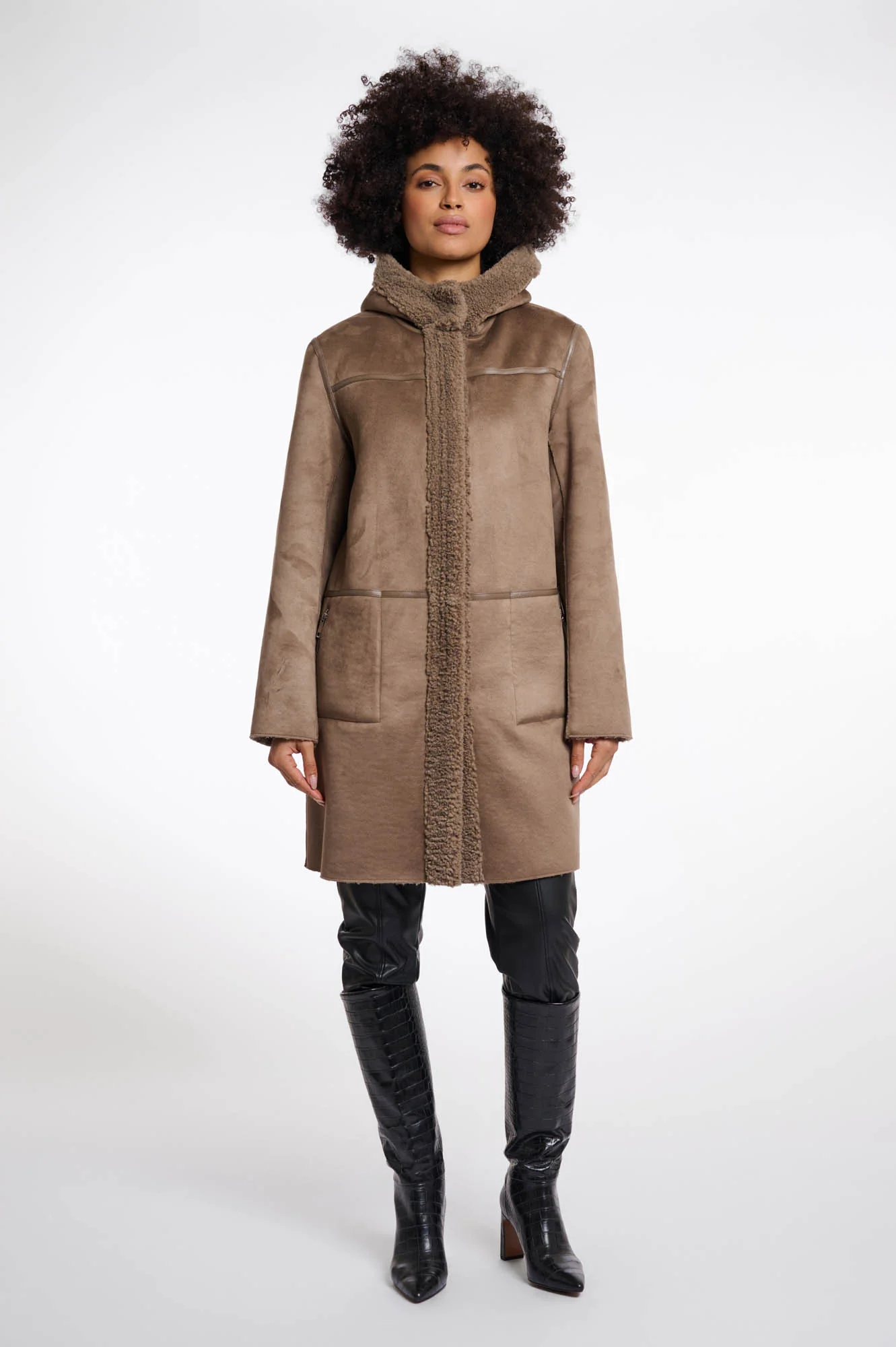 Rino & Pelle wendbarer Mantel Alina mit Kapuze - Toffee/Braun