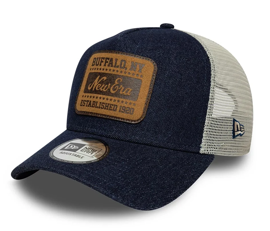 New Era Patch Denim Dark Blue 9FORTY A-Frame Trucker Adjustable Cap - Denim Dunkelblau 
