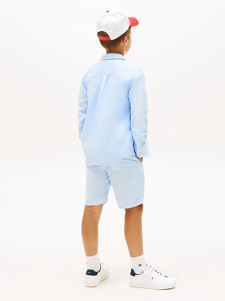 Tommy Hilfiger Relaxed Fit Leinenmix-Hemd mit Flag-Stickerei - Sweet Blue - Hellblau