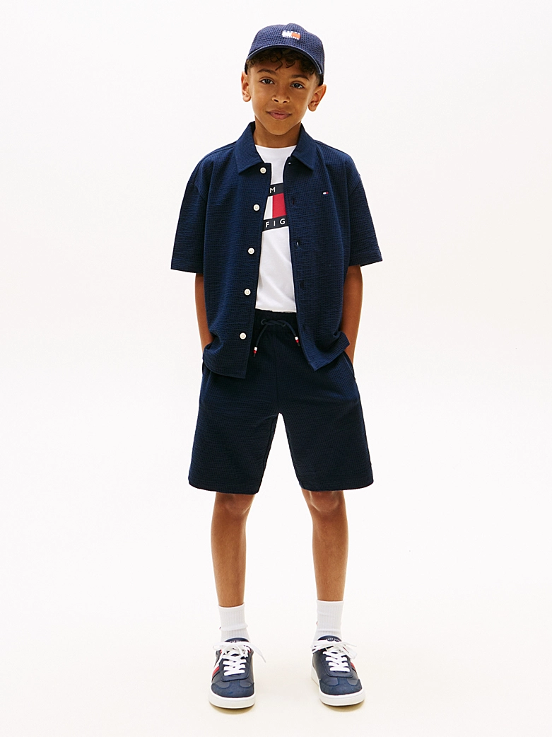 Tommy Hilfiger Sweat-Shorts aus Jersey-Seersucker in Dark Night Navy Blau