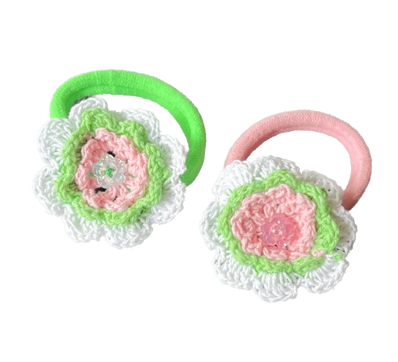 Wowzers Häkelblumen Haargummis - Set von 2 - Preppy