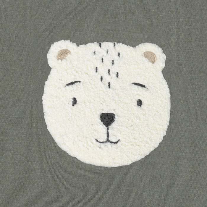 Minymo Sweatshirt in Beetle Grün mit Bär Teddy Applikation Minymo Sweatshirt in Beetle Grün mit Bär Teddy Applikation