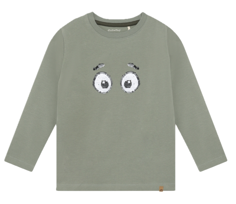 Minymo Langarm Shirt in Olive mit Wendepailletten Augen Minymo Langarm Shirt in Olive mit Wendepailletten Augen