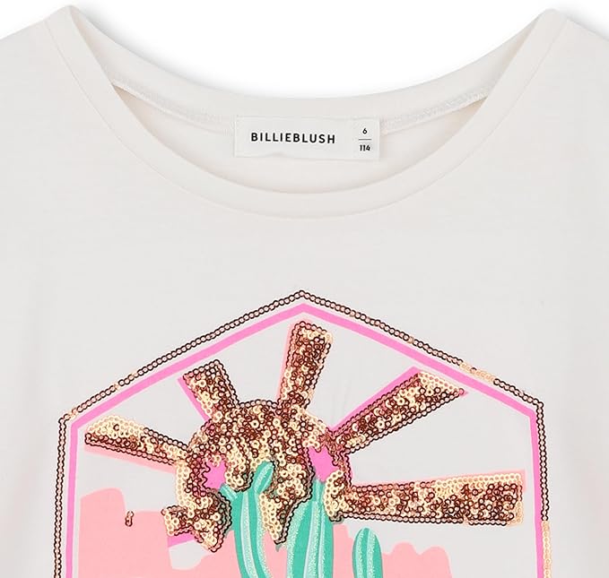 Billieblush kurzarm T-Shirt in Creme - Desert Vibe - Glitzer und Pailetten - SALE
