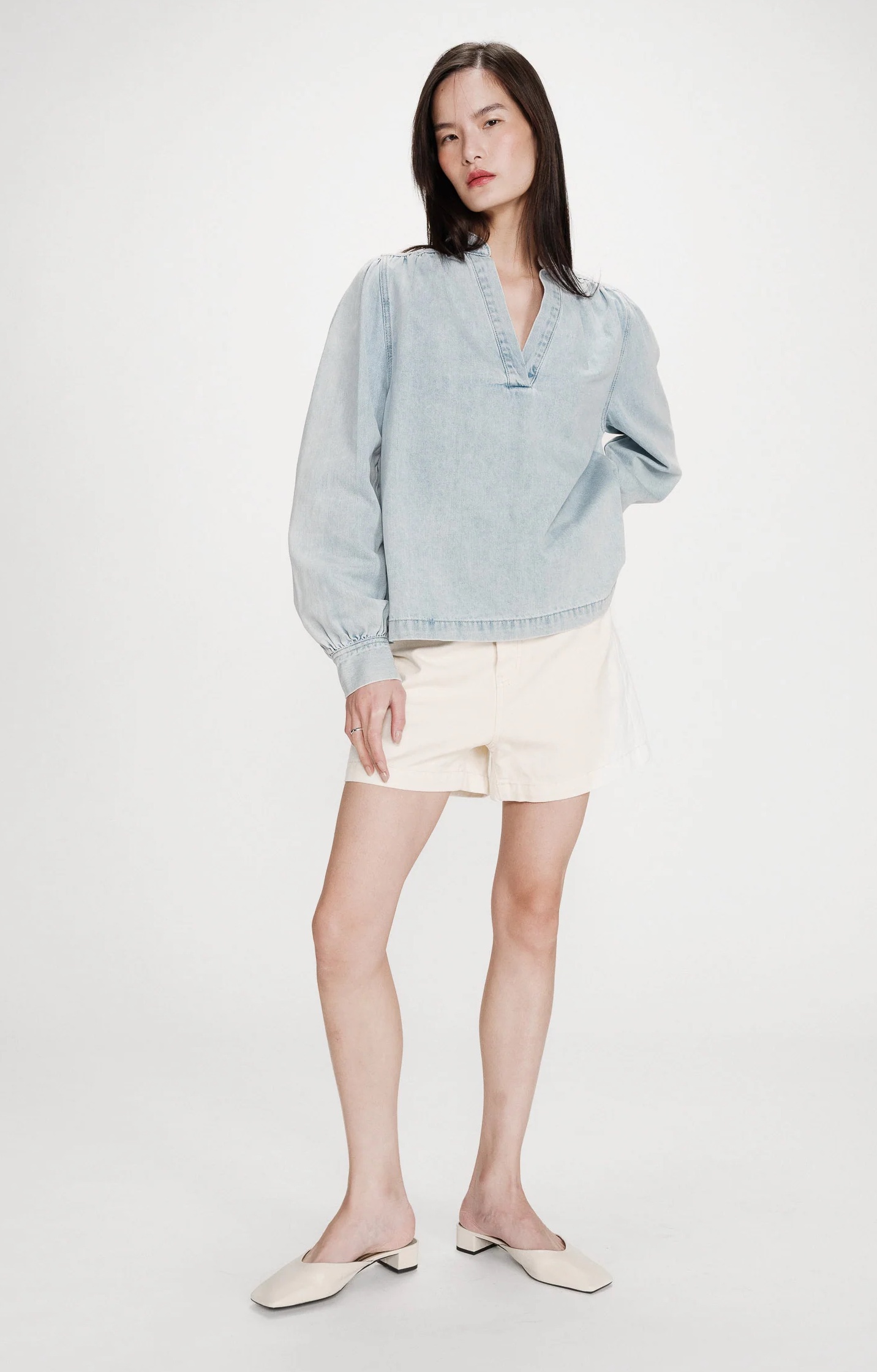 Grace & Mila Valory Denim Jeans Bluse in Skyblue