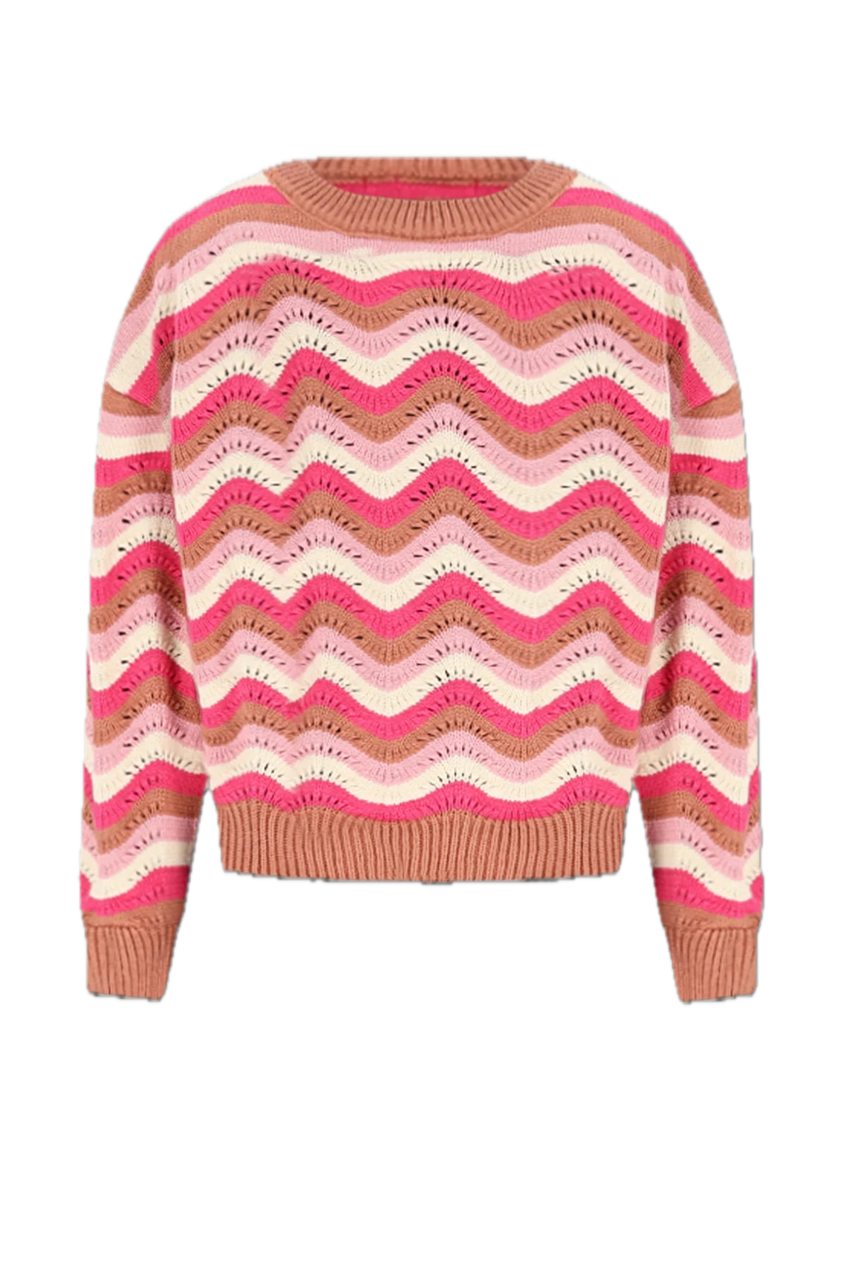 NONO Kessy Strickpullover mit grafischen Wellenmuster - Pink/Braun NONO Kessy Strickpullover mit grafischen Wellenmuster - Pink/Braun