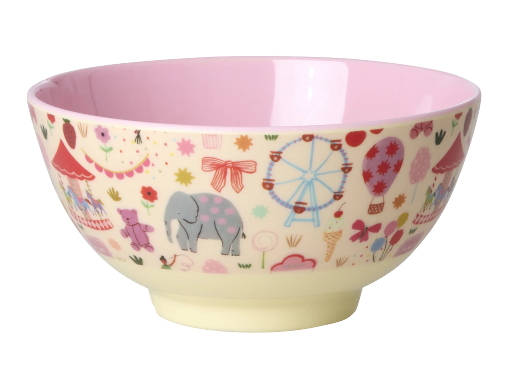 RICE Mittelgroße Kinderschüssel - Pink - Fun Fair Print in Rosa