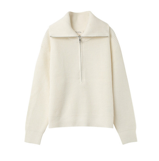 Grace & Mila NAIKI Henley Pullover mit Reißverschluss in Ecru Creme - SALE