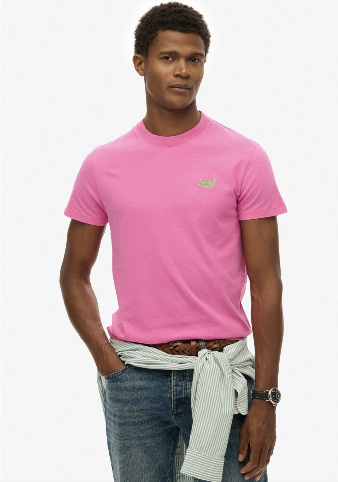 Superdry Herren T-Shirt Essential mit Logo - Flash Pink/Fluro Green