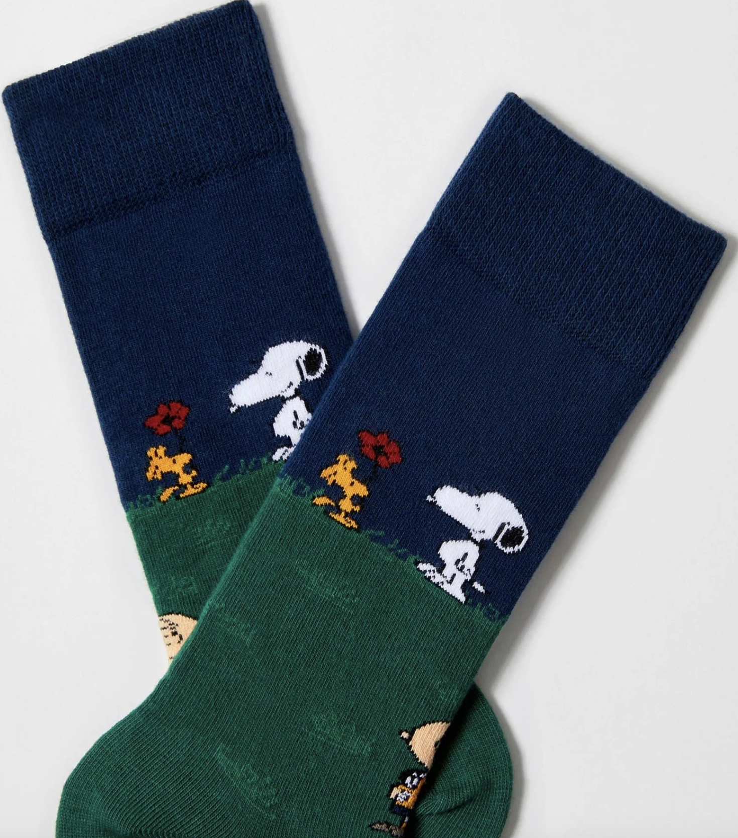 besocks Peanuts aus Bio-Baumwolle in Blau & Grün - BeSnoopy Garten