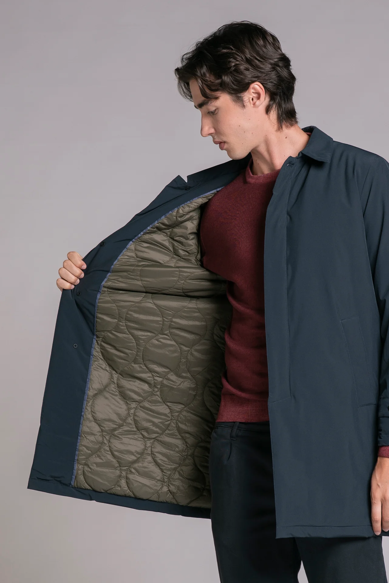 IMPURE Trench Coat Mantel - Regenmantel mit Innen-Steppung in Navy
