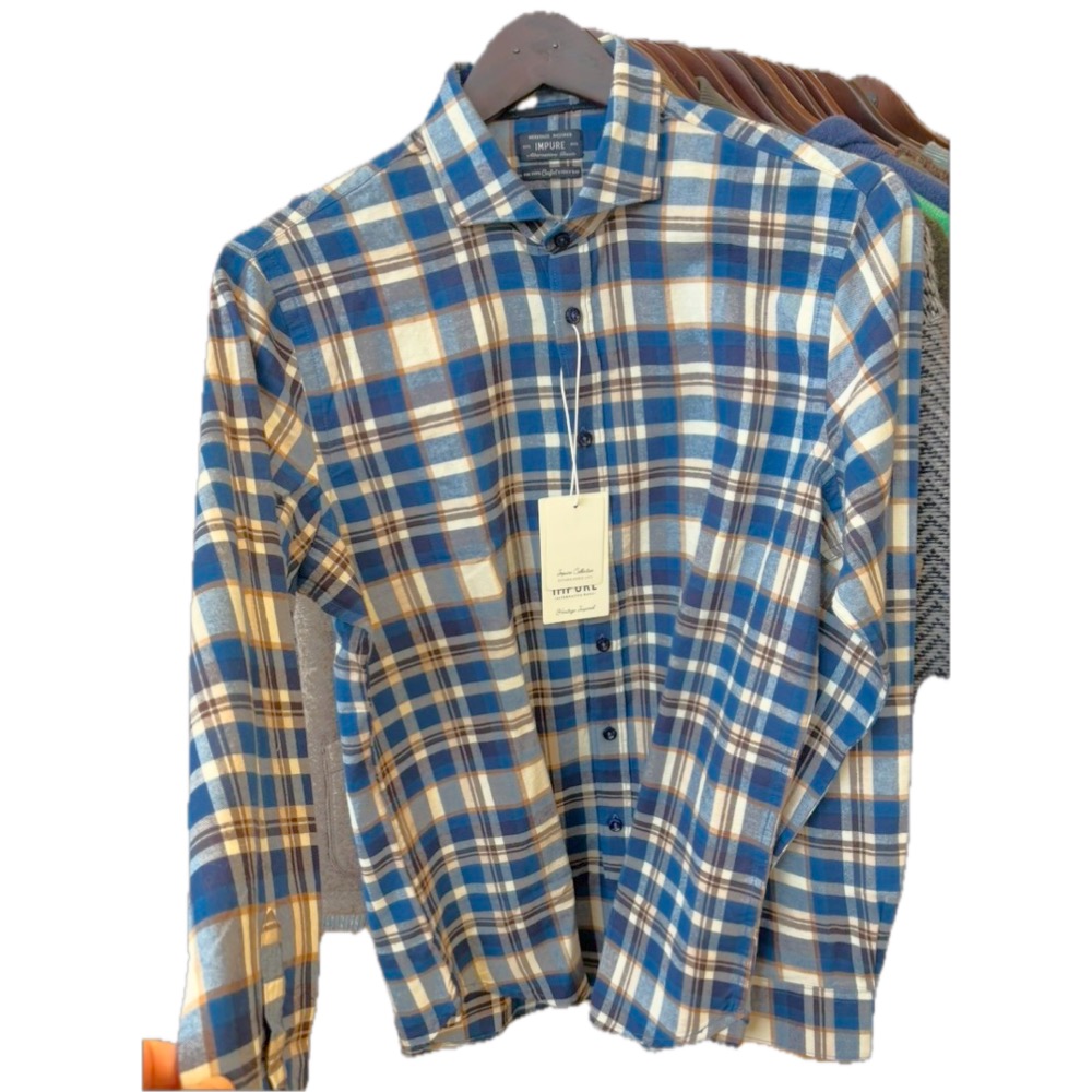 IMPURE Riley Baumwolle Karo Hemd in Beige, Braun und Blau – 100 % Baumwolle Flannel