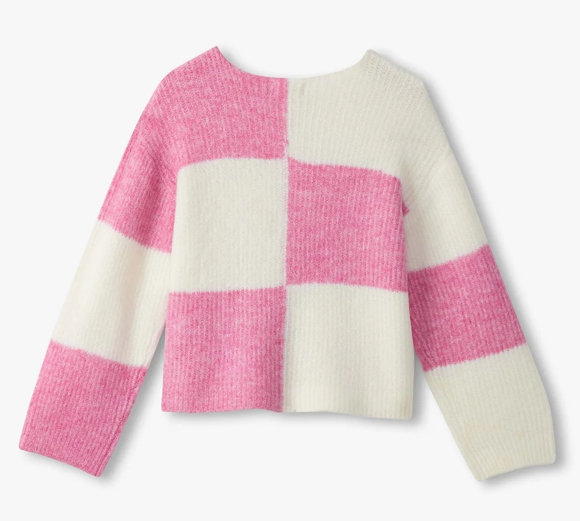 Hatley Kids Sea Pink Check Drop Shoulder Pullover Strickpulli - SALE