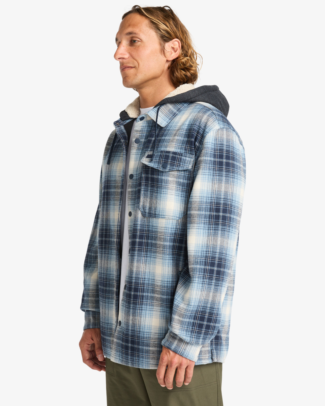 Billabong Furnace Bonded Flannel in Blau - Fleecehemd mit Kapuze für Männer