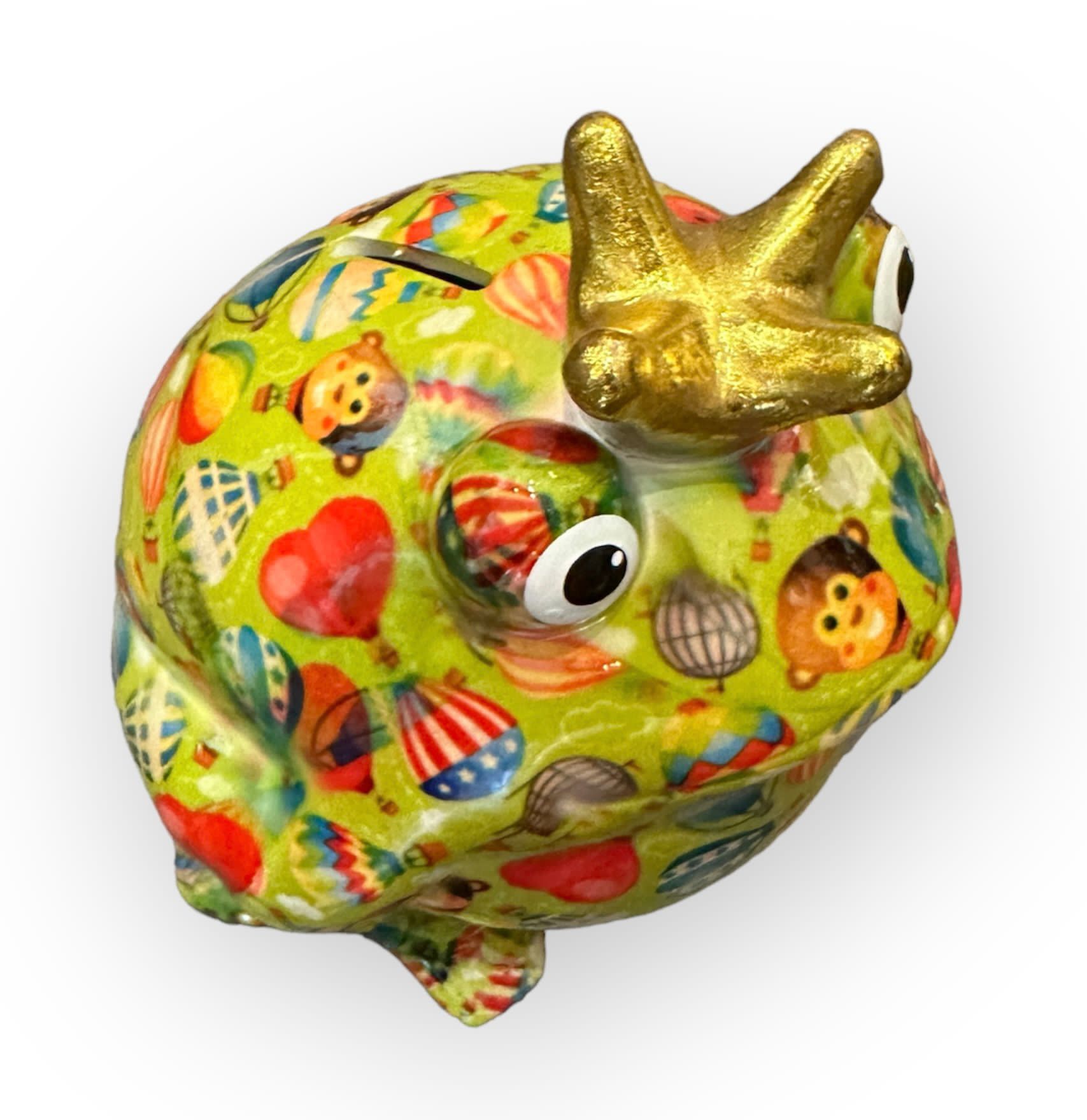 Pomme pidou Spardose Frosch Freddy Edition Grün - Grün mit Heißluftballonen