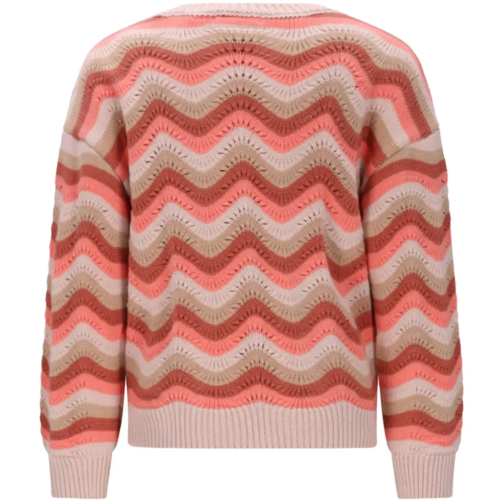 NONO Kessy Strickpullover mit grafischen Wellenmuster - Orange/Braun
