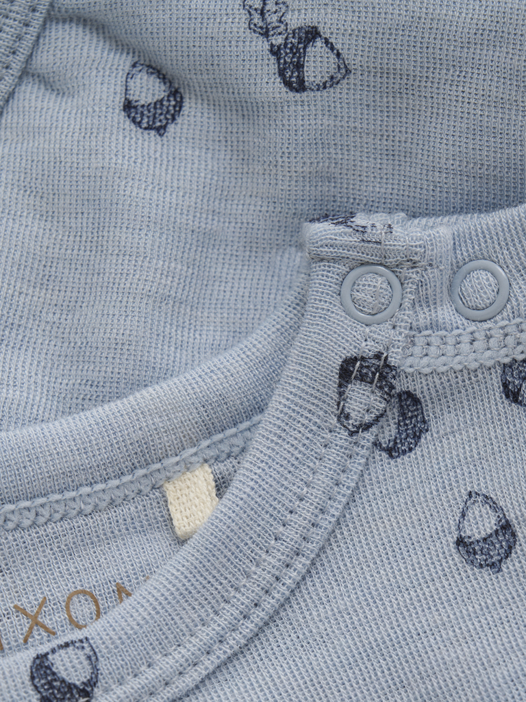 FIXONI Wolle Seide Langarm Body in Blau - Eichel Allover