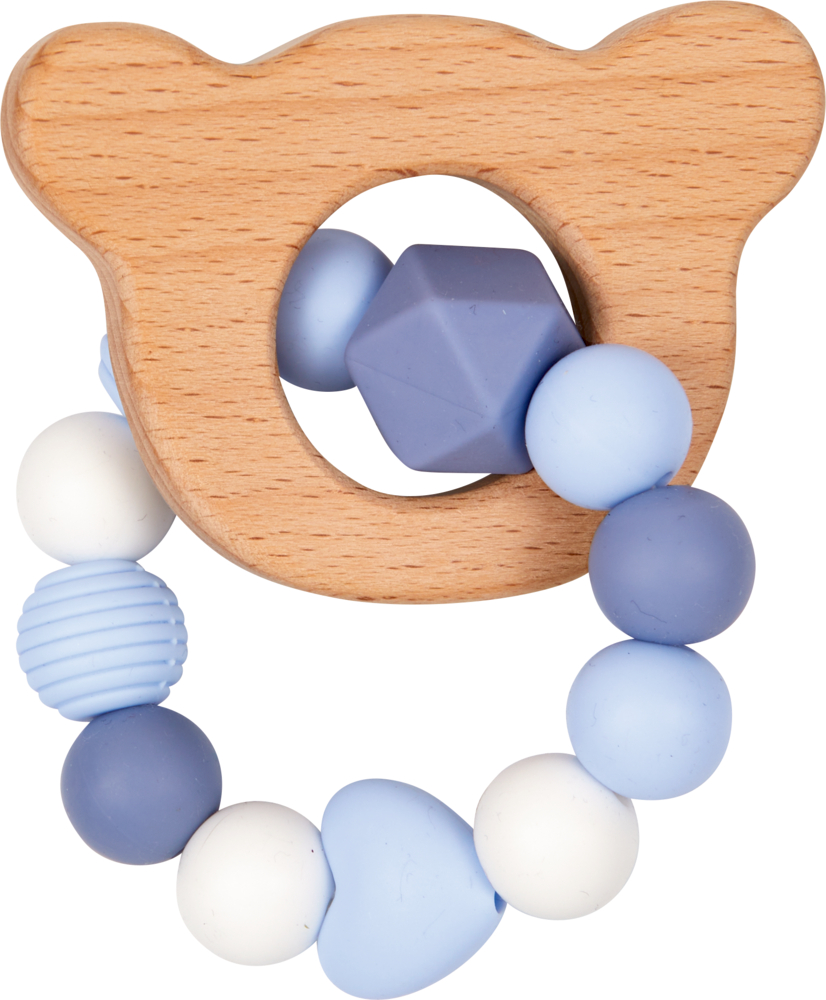 BabyGlück Silikon-Holz-Beißring in Blau